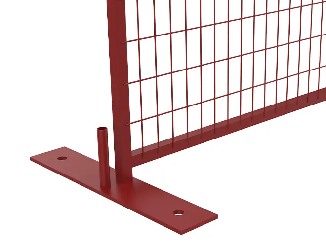 Canada temporary fence flat plate base detail with anchor holes and top clip connection