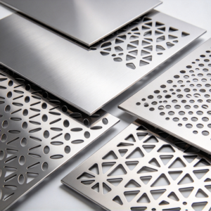 Laser cut metal panels in aluminum and stainless steel sample options