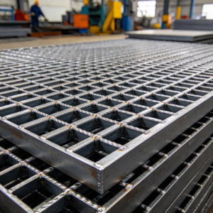 Welded bearing bars on a heavy grating panel