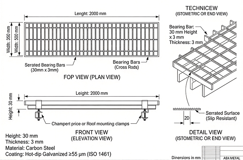 Specifications Solar Roof Galvanized Grating Walkway